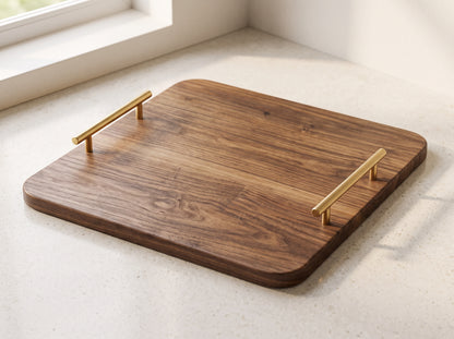Wooden Serving Tray Organizer 36x36cm with Metal Handles - Multi Use
