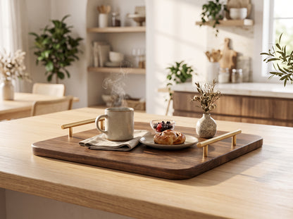 Wooden Serving Tray Organizer 36x36cm with Metal Handles - Multi Use