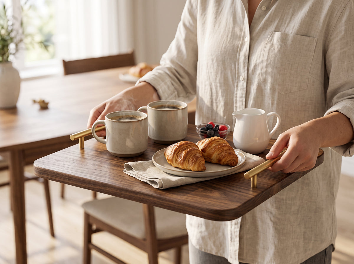 Wooden Serving Tray Organizer 36x36cm with Metal Handles - Multi Use