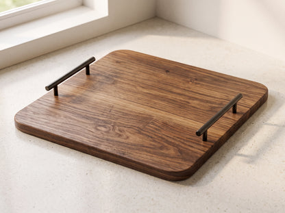 Wooden Serving Tray Organizer 36x36cm with Metal Handles - Multi Use