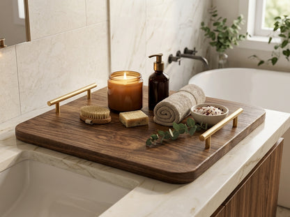 Wooden Serving Tray Organizer 36x36cm with Metal Handles - Multi Use